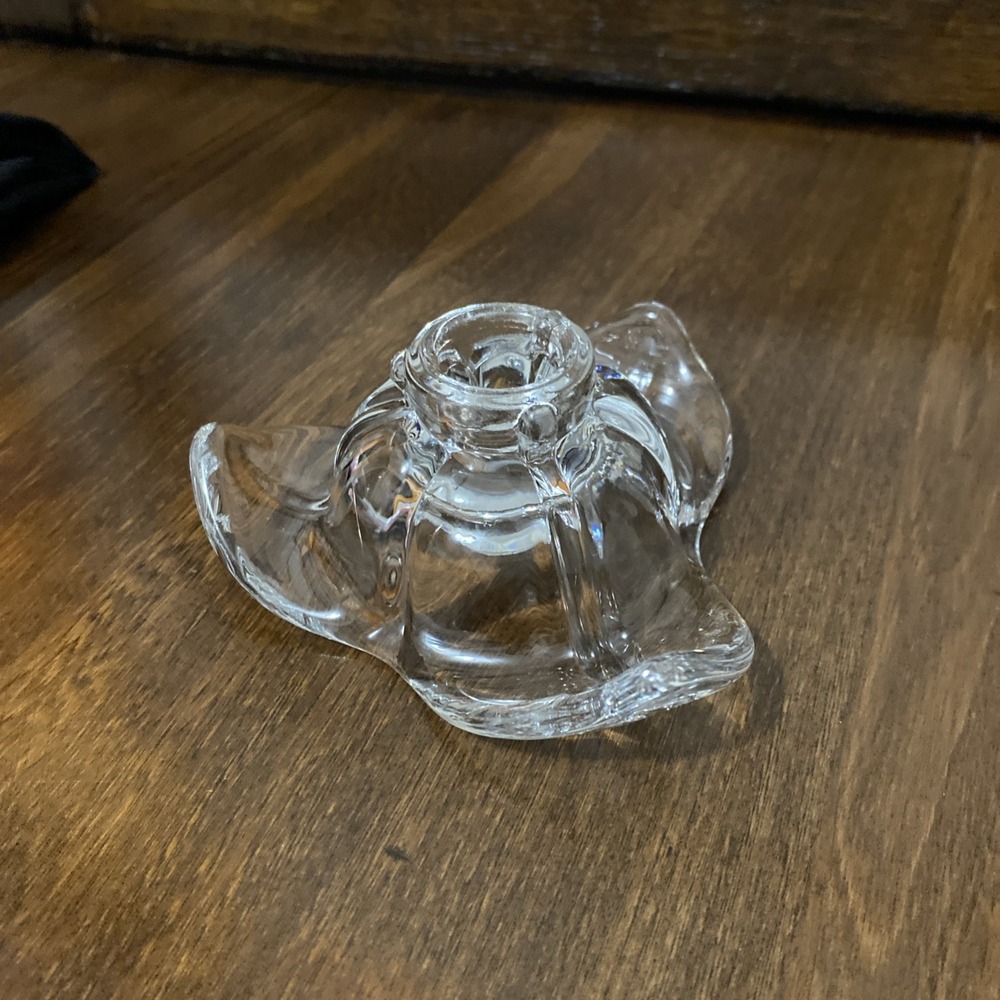 Duncan & Miller Vintage Clear Flower Crystal Taper Candlestick Holder 4x2